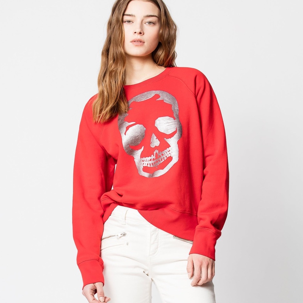 Zadig & Voltaire Red Sweatshirt with Silver Skull Graphic